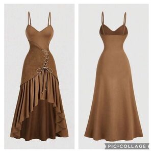 Elegant Brown Spaghetti Strap Dress